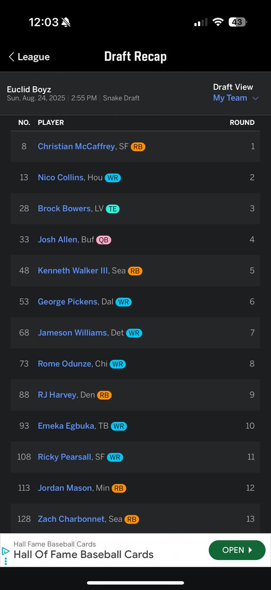 FF_Brows's tweet image. Two drafts down ✅

Feeling great about both builds — 2 more drafts to go before we enter the start/sit sweat era. 🏈🔥