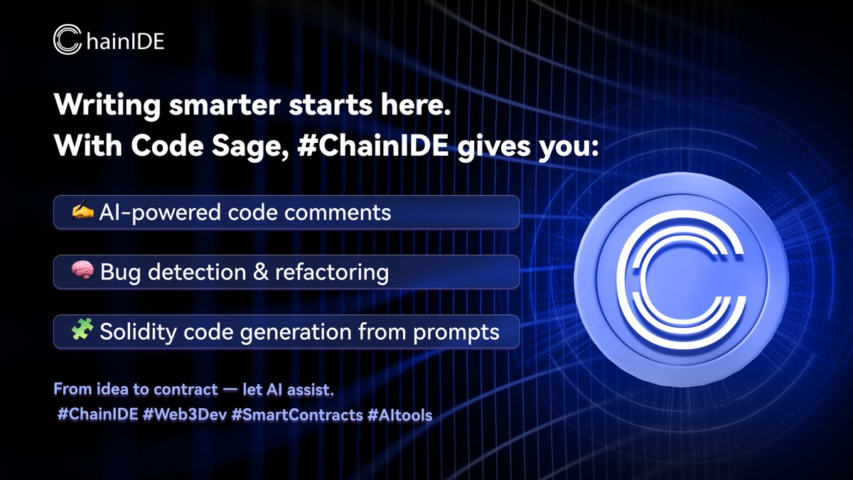 ChainIDE's tweet image. Build once. Deploy anywhere.
ChainIDE supports 16+ blockchains, including:
 🟢 Ethereum
 🟡 BNB Chain
 🧊 Aptos & Sui
 🟣 Polygon
 🌐 Arbitrum, Flow, and more
No setup. No installs. Just code.
Start now 👉 chainide.com
 #ChainIDE #Multichain #Web3DevTools
