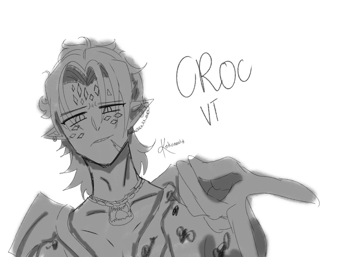 kekonaut_'s tweet photo. See I was going through my following on twitch today and found a Vtuber that i DON’T know! But he’s been following me for a little bit, i suspect back in 2022 and i DON’T KNOW WHY… SOi drew him!! I think his Tag is #CrocGallery https://t.co/O4eKm18ayO
