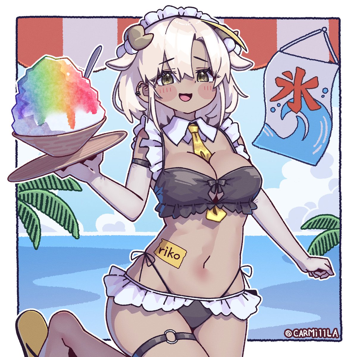 夏終わるし…描いてもらった水着ﾐﾃ🌴👙
もずさんとしいらさんありがとねー
白も黒も似合う…褐色いいなあ🤗