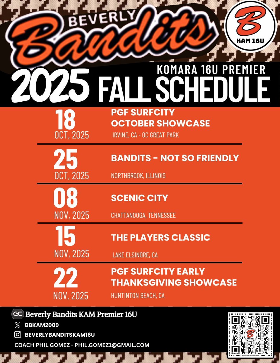KAM - Fall Schedule !!  Let’s Go Bandits 💥💥💥💥