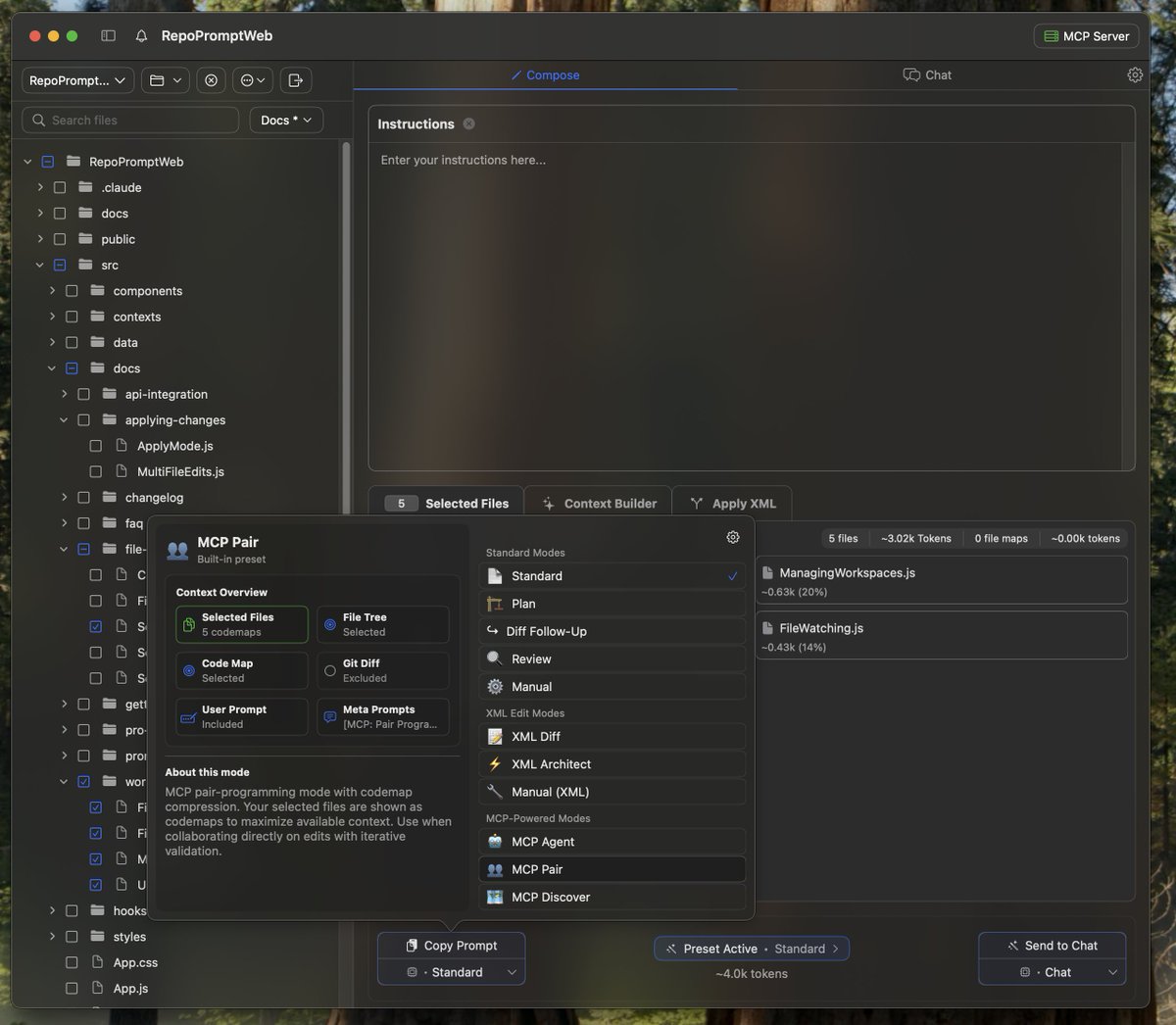 eric provencher (@pvncher) on Twitter photo Preview of the upcoming <a href="/RepoPrompt/">Repo Prompt</a> 1.4 update, all about workflow presets
Automatically configure the app's vast repertoire of context tools & built in prompts, with 1 click.
Here's the preset for priming compressed context for agents like Claude Code or codex Preview of the upcoming <a href="/RepoPrompt/">Repo Prompt</a> 1.4 update, all about workflow presets
Automatically configure the app's vast repertoire of context tools & built in prompts, with 1 click.
Here's the preset for priming compressed context for agents like Claude Code or codex