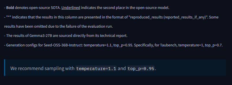 First time i've seen a model recommend a temperature higher than 1. Maybe there was others, but I can't recall any.

Bytedance OSS Seed 36b recommends a temp of 1.1, its so funny to me we have these giant corpuses of human knowledge that we control with a single float.

Also I