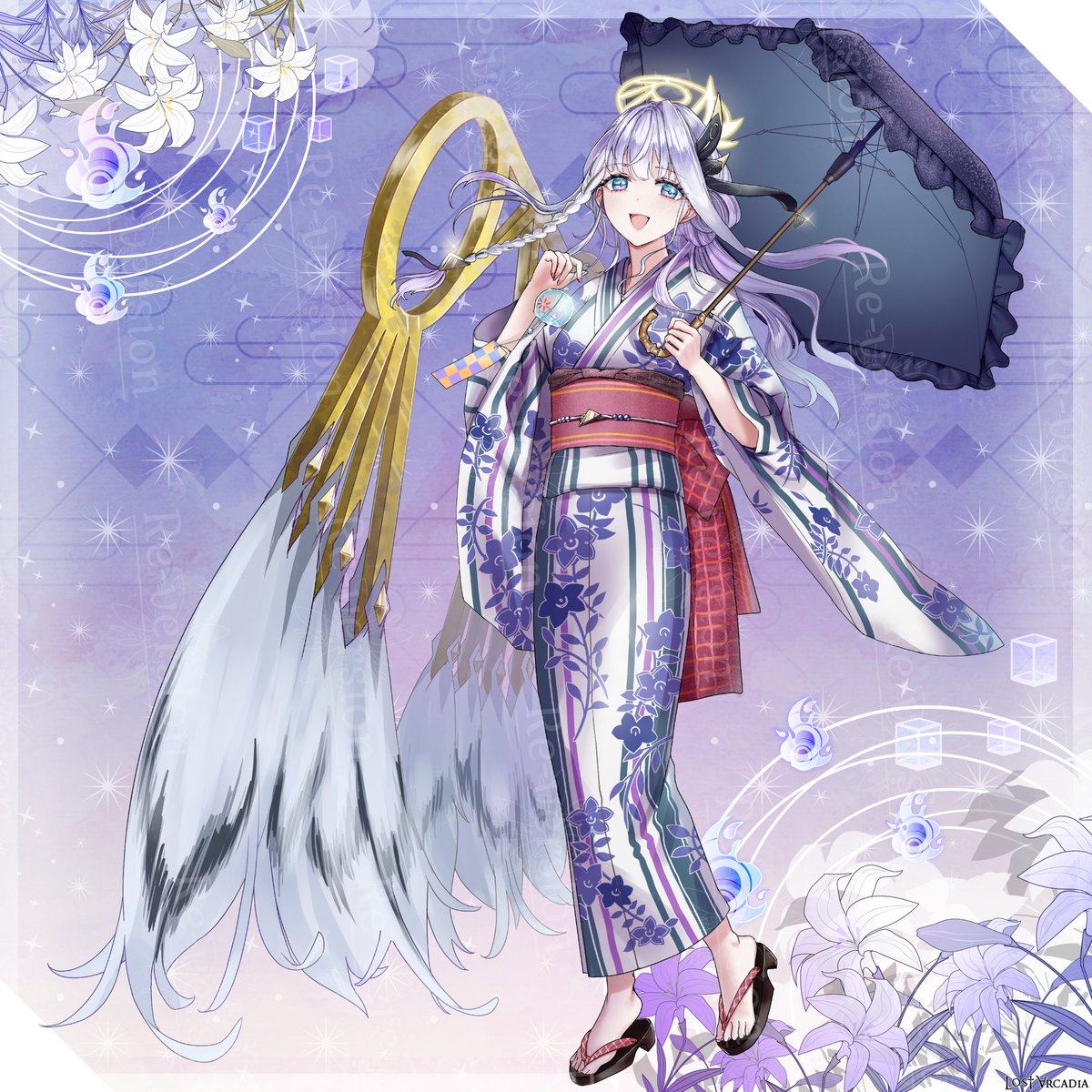 【ロスアカ】浴衣2053
季節に合わせ桔梗柄をあしらった浴衣のお姿を描かせて頂きました。
リクエストありがとうございました！

『Lost Arcadia』(C)あらた榮／Re:version
#rev2 #LostArcadia