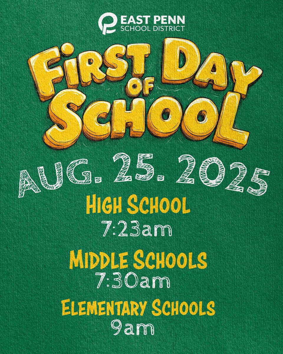 Rest up Eagles...see you all bright and early in the morning!

#firstdayofschool

#StandardsMatter

#EastPennPROUD

#makethedaycount

#thejeffersonway