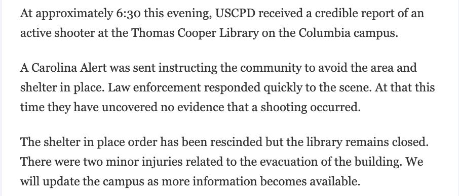 An update on tonight's Carolina Alert: