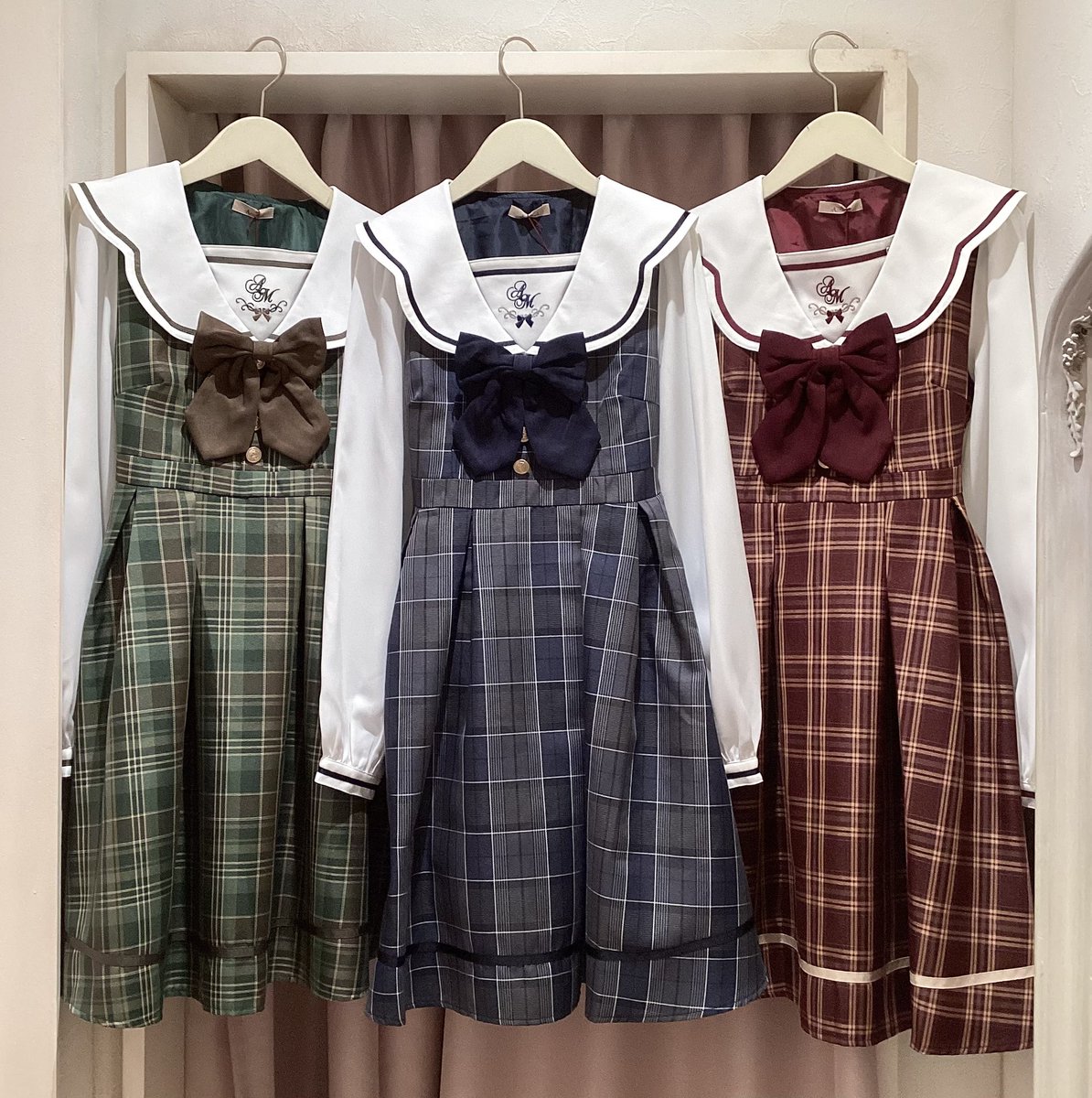 ꫛꫀꪝ Mysterious School チェックセーラーワンピース グリーン