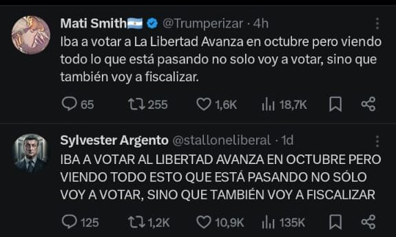 Muy buena la acción de los libertarios para defender a KARINA COIMERA. Brillantes...

Si funciona esta campaña y siguen apareciendo pruebas, van a tener más fiscales que votos.