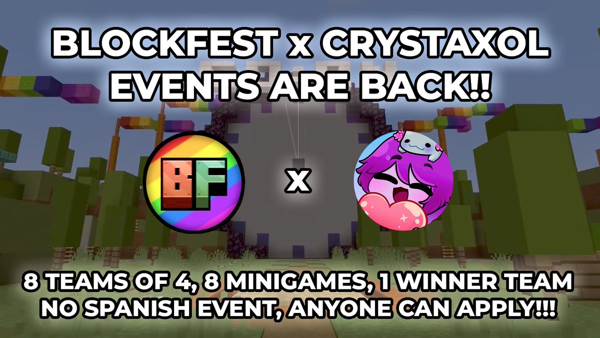 🔥 FIRST "PUSH TO 500" EVENT!! 🔥

<a href="/BlockFestMC/">BlockFest</a> x <a href="/crystaxol/">CrystAxol</a> 

This is NOT a Spanish Event, however it will feature some, and some english speaking people aswell, ANYONE can Apply!!

Link to Signup: forms.gle/mcVvSYtxGKixcS…