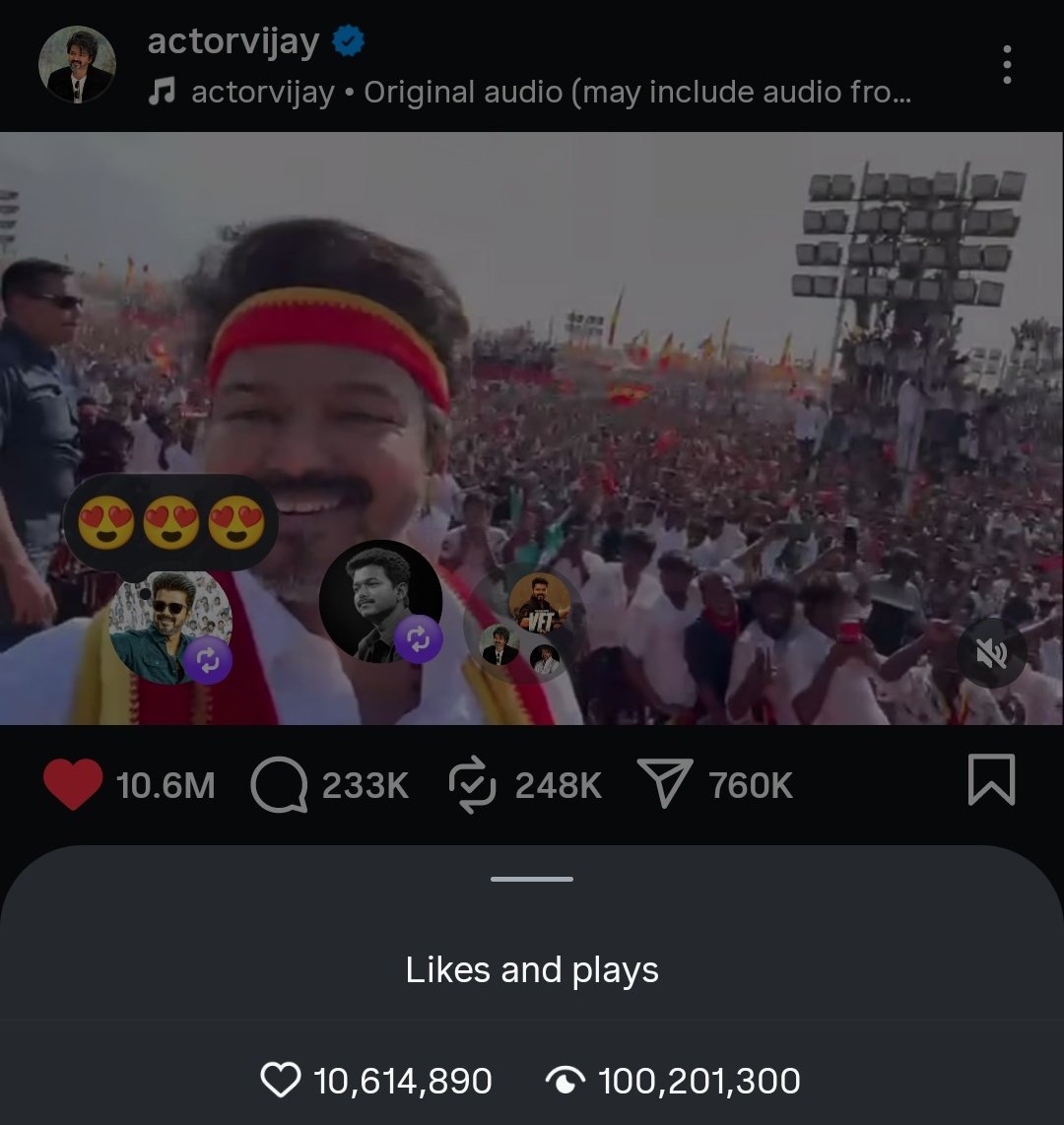 RECORD ALERT 🚨 

100 MILLION VIEWS on Insta for Thalapathy's Selfie video from Maanadu. #TVKMaduraiMaanadu #TVKVijay