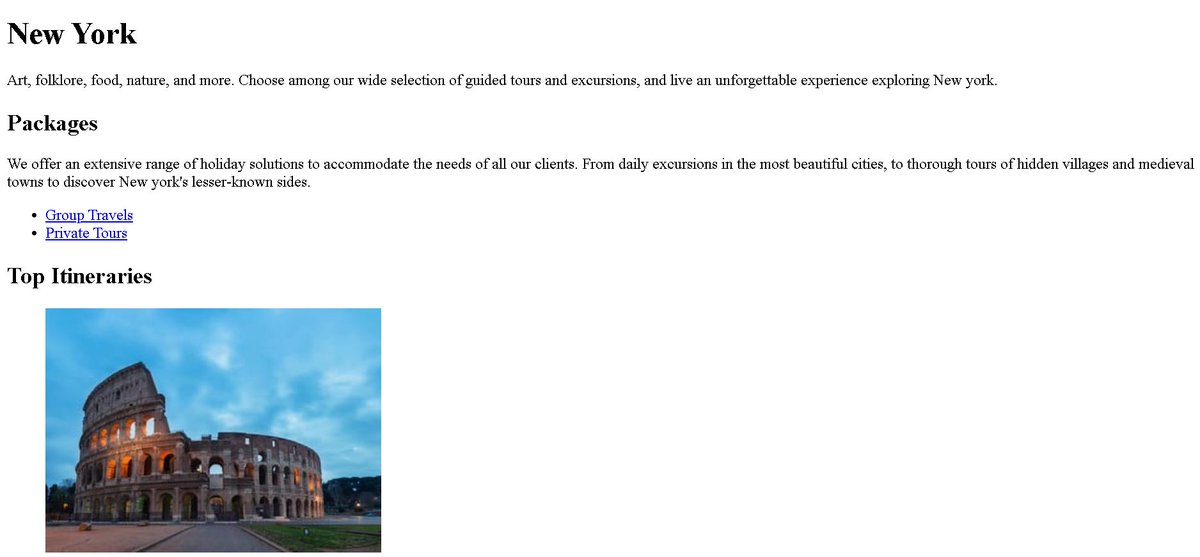 DRex_code's tweet image. 🌍 Just built my first Travel Agency Page with HTML!
✅ Learned how to use:
Headings (&lt;h1&gt;, &lt;h2&gt;)
Paragraphs &amp; lists
Links with target="_blank"
Images inside &lt;figure&gt; + &lt;figcaption&gt;
📸 Here’s a preview ⬇️
#100DaysOfCode #freeCodeCamp #HTML #WebDevelopment