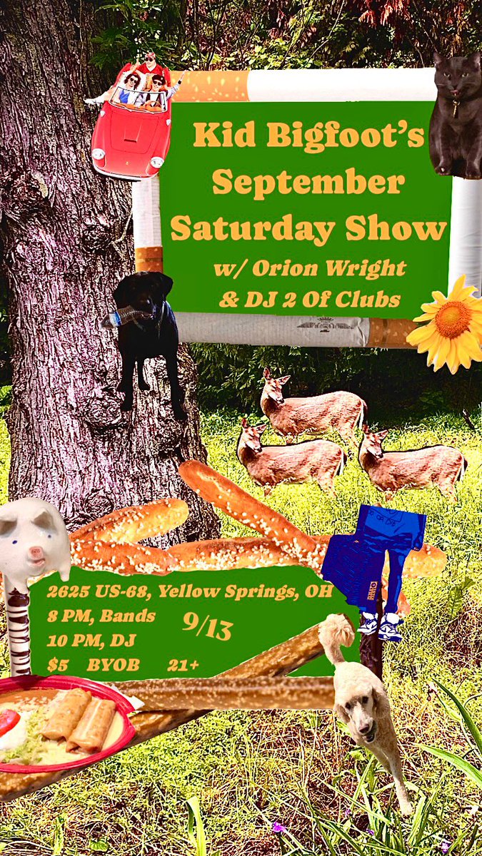 Don’t ever post about my band on here, but… I’m in a band! We’re called Kid Bigfoot and we’re playing a house show in Yellow Springs on 9/13. Come on out!