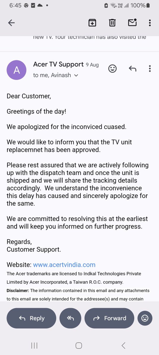vivekjacob's tweet photo. @AcerTVIndia Day 29 of them looking into my concerns at the earliest @AcerTVIndia @Acer @AcerAmerica https://t.co/DBgTnEIdfp