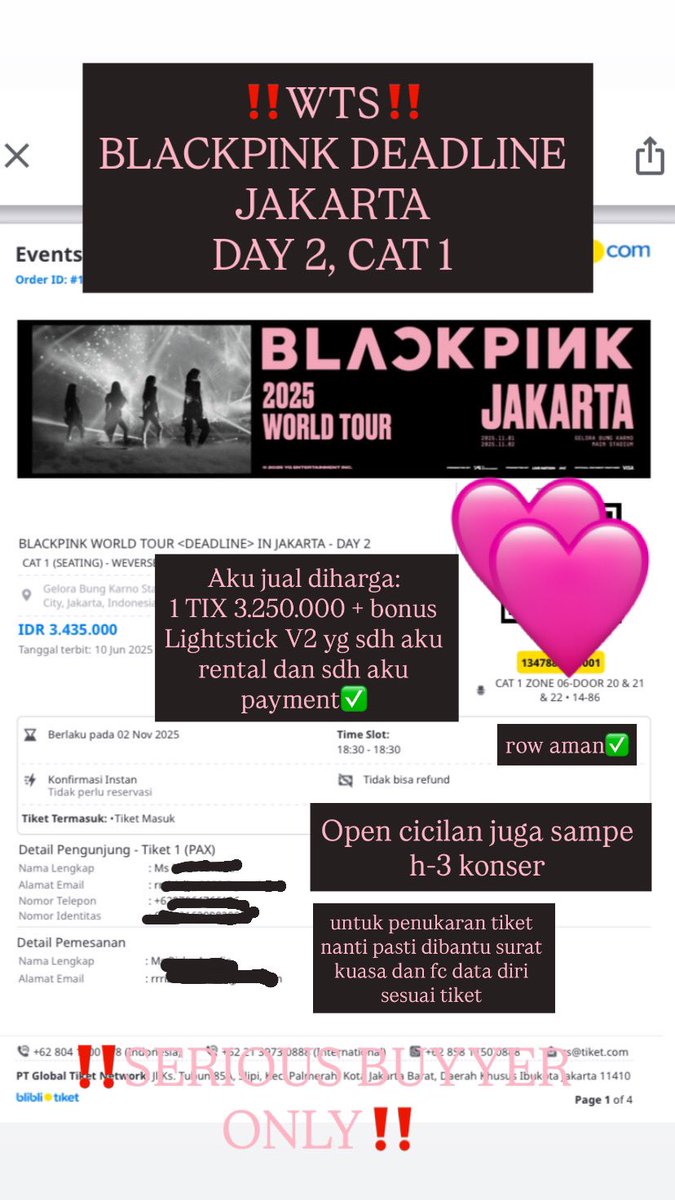 ‼️WTS / WANT TO SELL‼️
BLACKPINK DEADLINE WORLD TOUR JAKARTA 2025

aku jual diharga 3.250 sudah inc Lightstick yg sudah aku rental✅

Open cicilan juga yg penting AMANAH!!!
yg mau tanya boleh dm aku ya🫶🏻

dijual karena ngga dpt cuti kerja🥲

#deadlinejakarta #blackpink #bp