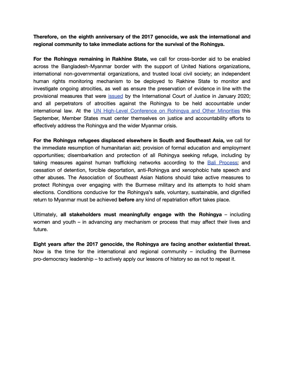 📄STATEMENT: On the eighth Rohingya Genocide Remembrance Day

🔗womenspeacenetwork.org/publications/s…

#Myanmar #Burma #WhatsHappeninginMyanmar #Rohingya #Rakhine #Arakan