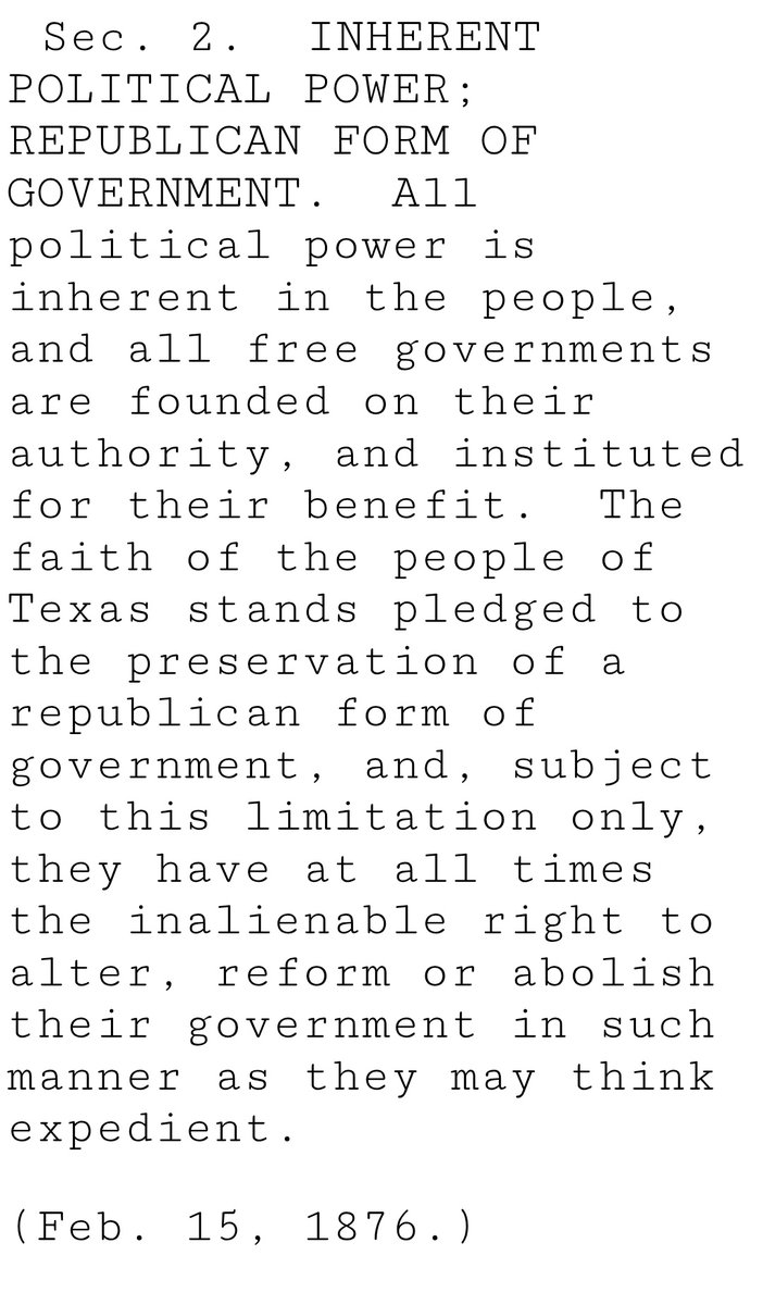 Lorionafarm's tweet image. No legislature has the authority to change our Constitutional Republican form of local self government. 

Texas Constitution Article 1 Section 1 and 2