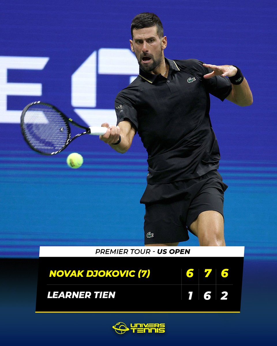 DJOKOVIC LANCÉ À NEW YORK 🗽

Malgré un deuxième set accroché, Novak Djokovic s'impose en trois manches et décroche sa 19e victoire en 19 matchs au premier tour de l'#USOpen ✅

Le Serbe affrontera le 145e mondial Zachary Svajda au prochain tour.
