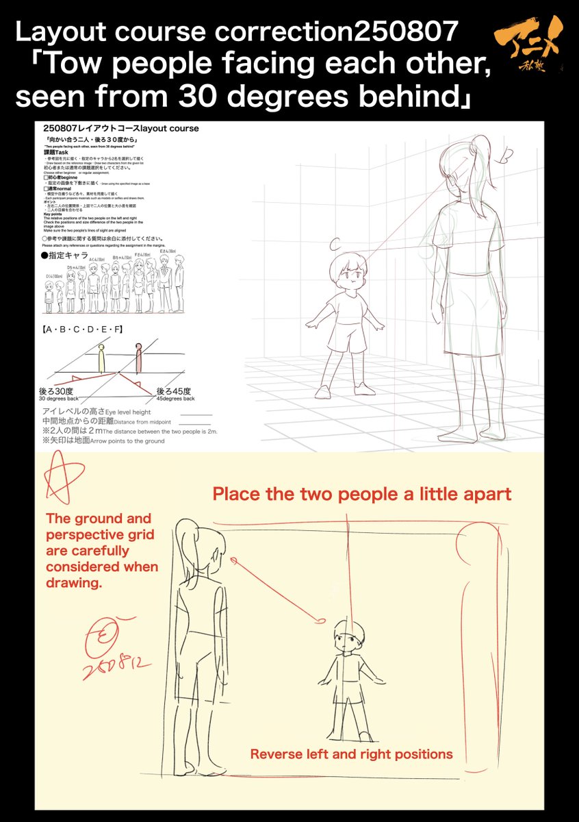 Layout course correction250807
「Tow people facing each other, seen from 30 degrees behind」
