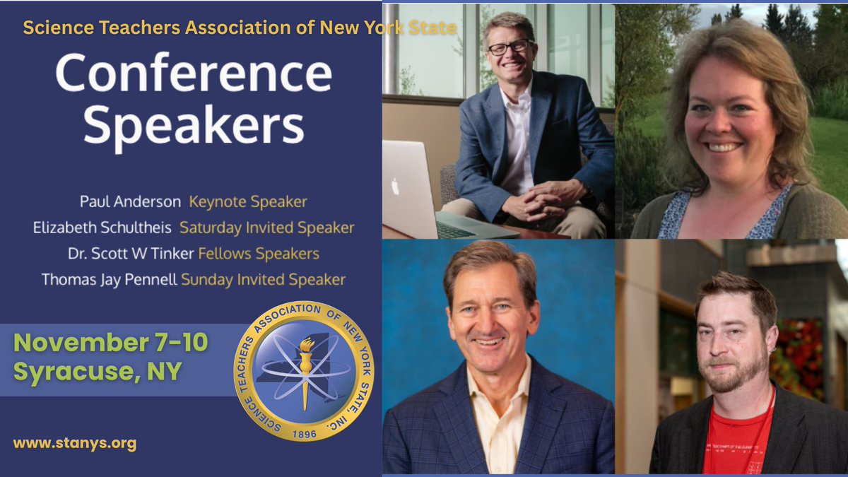 The #STANYS25 Conference is bringing the best in science ed to Syracuse! 🎉
Hear from:
🎤 Paul Anderson – Keynote
🌟 Elizabeth Schultheis – Saturday Invited
🥂 Dr. Scott W. Tinker – Fellows Speaker
🔥 Thomas Jay Pennell – Sunday Invited
📅 Nov 7–10 | 
🔗 stanysconference.org