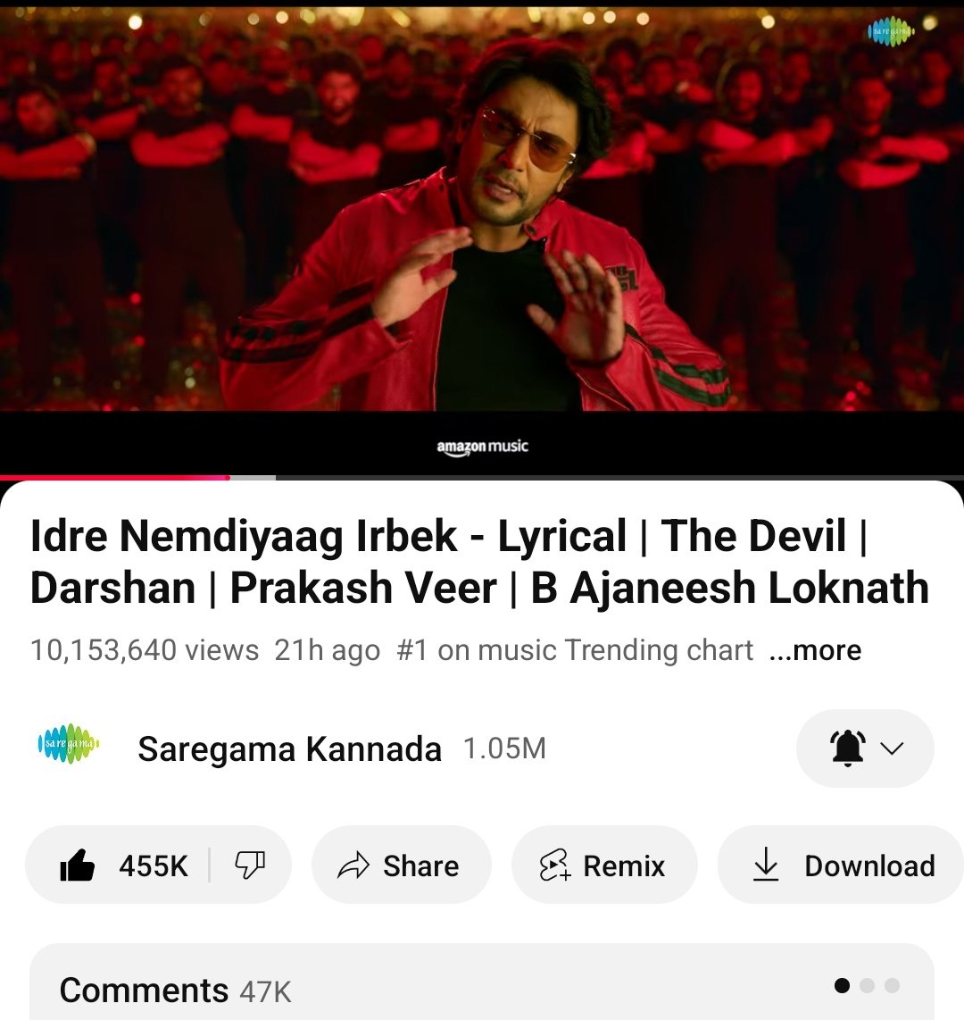 Abhilash Abhay (@abhilashabhay5) on Twitter photo Idre nemdiyagirbek song completed 455k likes 😍🥁
Link : youtu.be/LHC3zEeGsts?si…
#DBoss #IdreNemdiyagiIrbek
<a href="/dasadarshan/">Darshan Thoogudeepa</a> Idre nemdiyagirbek song completed 455k likes 😍🥁
Link : youtu.be/LHC3zEeGsts?si…
#DBoss #IdreNemdiyagiIrbek
<a href="/dasadarshan/">Darshan Thoogudeepa</a>