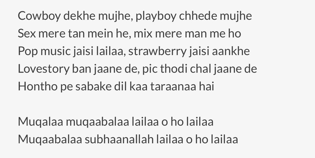 theforeignsun's tweet photo. I was today years old when I discovered the song ‘Muqabalaa’ has a line ‘sex mere tan mein ho, mix mere man main ho’?! https://t.co/D6RN4DWjce