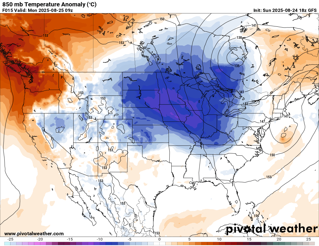 MASSIVE pocket of cold air is moving into the Ohio Valley and Midwest tonight!

Temps are falling 10-20+ degrees behind this strong August cold front!