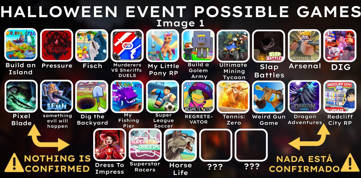 RobloxNewsJapan's tweet image. 10月のイベントに参加する可能性があるゲームたち
(100%確定ではないです)
#Roblox #ロブロックス