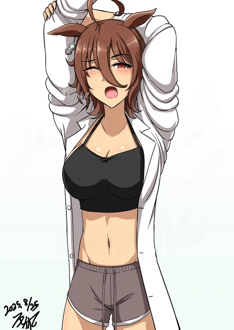 タキオンの場合、デフォルトでこういう部屋着そうなのが…イイ #アグネスタキオン #ウマ娘ドルフィンパンツ部