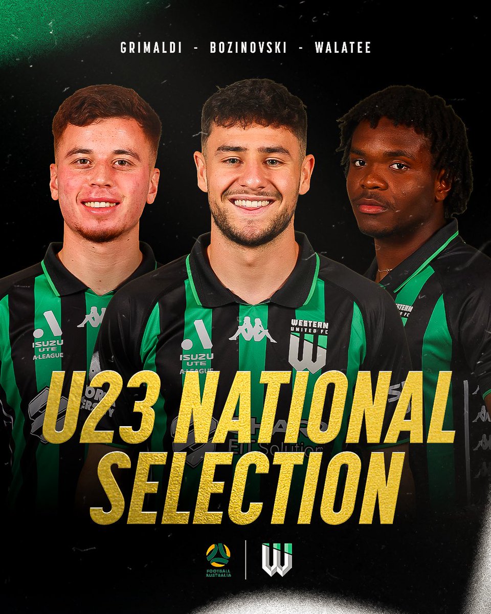 Congratulations to our 𝙩𝙧𝙞𝙥𝙡𝙚 𝙩𝙝𝙧𝙚𝙖𝙩 of young stars Rhys Bozinovski, Abel Walatee and Matt Grimaldi on being named in the Subway Australian U23’s squad heading to the AFC U23 Asian CupTM Saudi Arabia 2026 Qualifiers.

Read more ⬇️
bit.ly/45NRStv