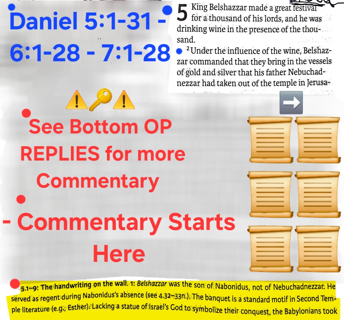 TeXasMadde's tweet image. #ApocalypticBookStudy #59 
#BibleStudy #100 
#HighStrangeEvents #4

 🔴 Specialist Study Continues  🔵

                  - FEATURING - 

📜 Daniel 5:1-31 - 6:1-28 - 7:1-28 📜

         First we have In Sum ......

🔑 King Belshazzar Gets drunk out of Sacred Temple vessels that…