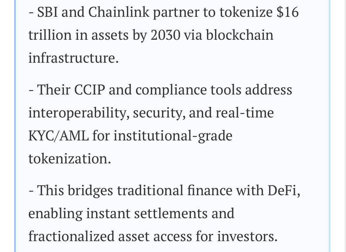 I thought $XRP was gonna be what institutions used for cross chain/border payments and tokenization??  SBI owns 9% of ripple but chose chainlink to tokenize 16 TRILLION dollars of assets. There is a clear winner and it is not ripple