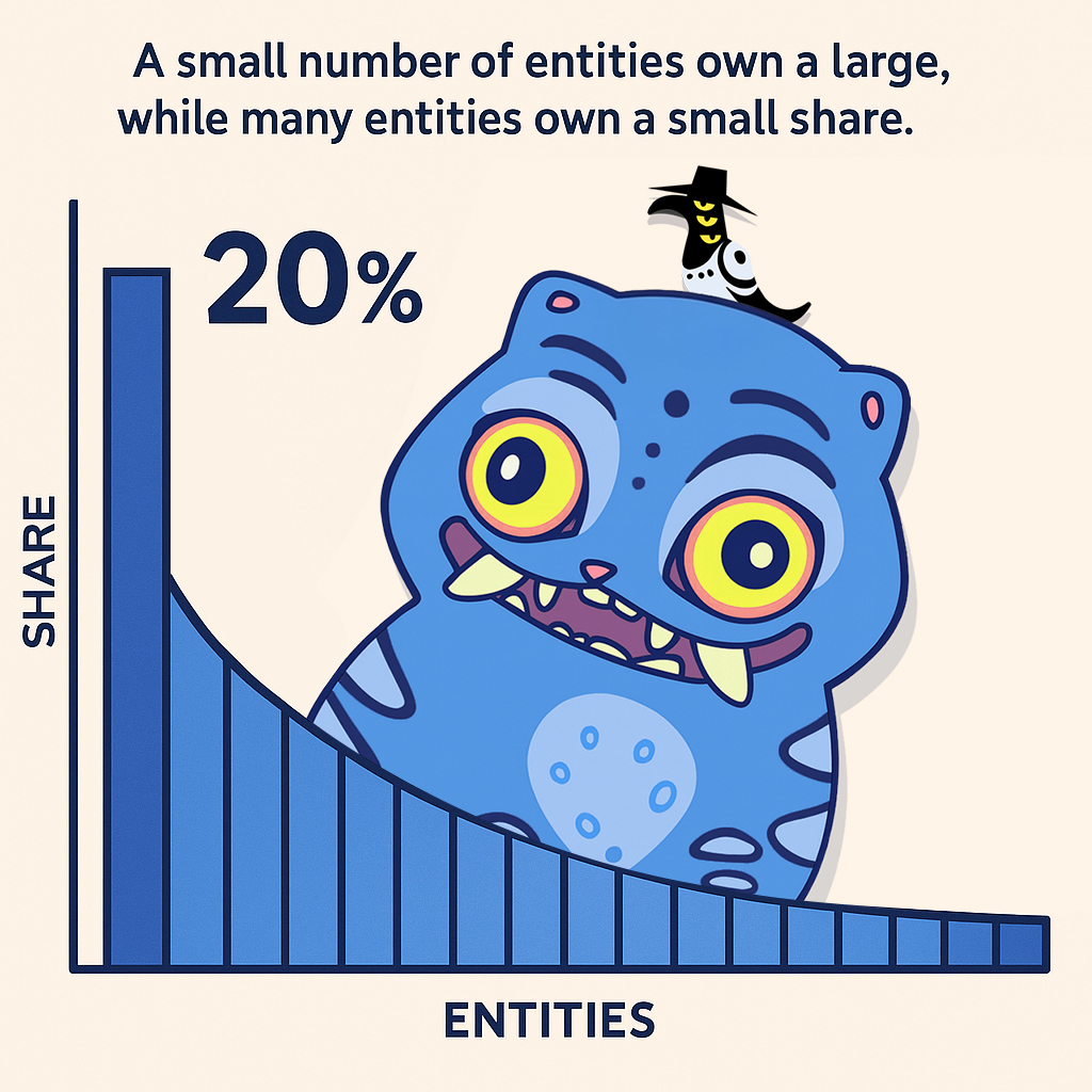 [멱법칙과 대표 밈코인들의 홀더 분포 및 DERPY의 전략적 설계]
<a href="/MemeCore_ORG/">MemeCore</a> <a href="/MemeX_MRC20/">MemeX</a> <a href="/MeCo_ICE/">Ice.m🐜</a> 

비트코인, 도지코인, 시바이누, WIF, PEPE 같은 대표 코인의 홀더 분포는 모두 멱법칙(Power Law)을 따른다. 이 글에서는 멱법칙이 코인 생태계에서 어떤 의미를 가지는지, 왜 초기 고래들의