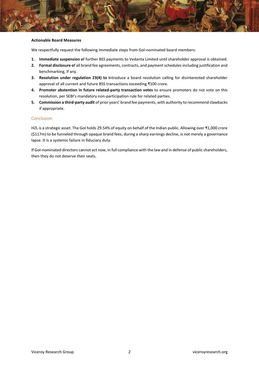 Vedanta  - Hindustan Zinc FY25 Annual General Meeting

$HZL's  independent &amp; non-executive members directors have failed in discharging their fiduciary duties. Their silence in the face of a ₹1,060 crore unapproved transfer speaks for itself.  $VEDL 1/