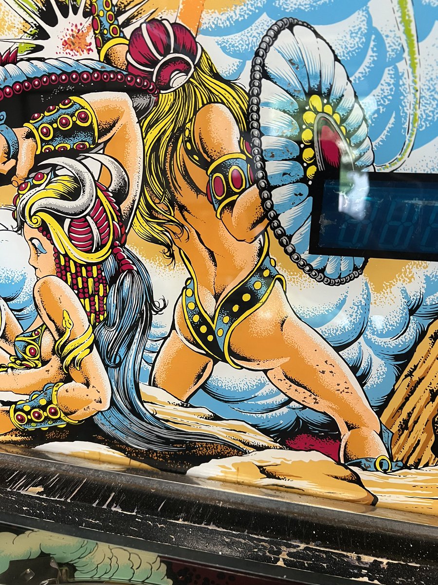 Time Line by Gottlieb (1980) will be on the chopping block next! A unique wide-body game. I was surprised to hear about it as it’s one I’ve never seen before.

The backglass… dah butt?

#Pinball #pinballwizard #pinballlife #pinballmachine #pinballaddiction #pinballrestoration