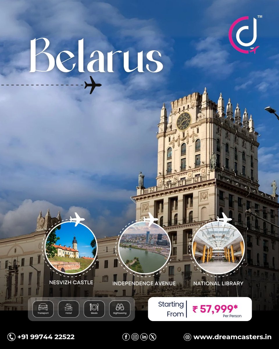 dreamcastersIn's tweet image. Step into the charm of Belarus – a land of history, architecture, and scenic escapes waiting to be explored! 🏰🌿
.
#DreamCasters #BelarusTravel #HiddenEurope #CulturalHeritage #ScenicLandscapes #ExploreBelarus #TravelWithUs #HistoricCharm #AdventureAwaits #Wanderlust