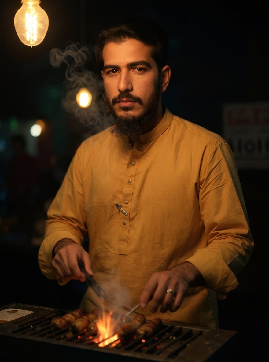 Promptopia4's tweet image. “Realistic candid of a street food vendor grilling kebabs at night, smoke glowing under yellow bulb light, hands working fast, authentic cultural detail, cinematic realism, no face change.”
#BBNaija #bbtvi #SB19 #DareYouToDeath