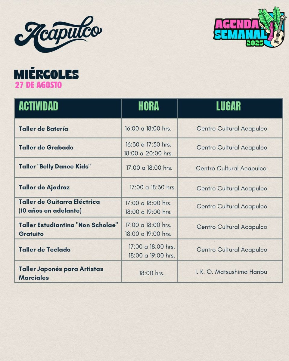 📅¡La semana en Acapulco ya está lista!

Entre playas doradas, noches vibrantes y cultura viva... el puerto te espera con eventos que no te puedes perder. 🌊🌴🥋♟🧘‍♀️