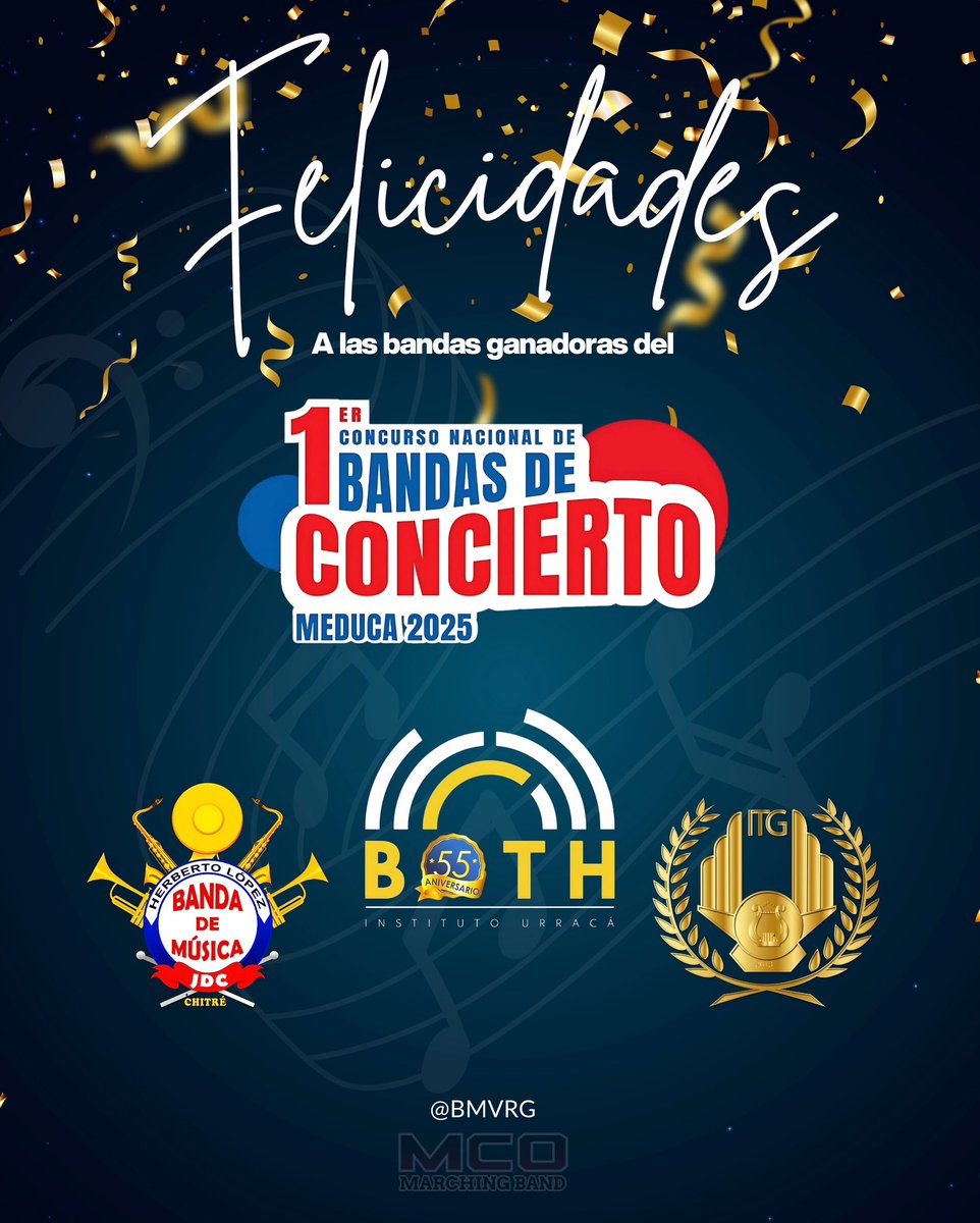 Queremos extender un fuerte reconocimiento a todas las bandas que brillaron y alcanzaron la final nacional en esta primera edición de lo que fue el Concurso de Bandas del Ministerio de Educación, en especial a nuestros amigos de BOTH, BAHERLO y BMITG 🎉🎶