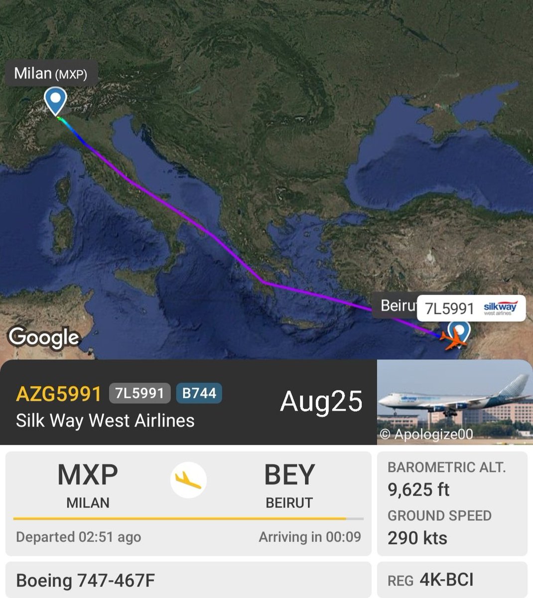LebanonJets's tweet photo. Beautiful sunrise final approach #4KBCI 7th @silkwaywest 747F from Milan (MXP) into Beirut of 9 total (+AN124 on Aug12) as #AZG5991 expected onwards to Baku. Incredible how AvGeeks of all ages still love seeing the Queen Of The Skies! https://t.co/jf4wvwPs4M