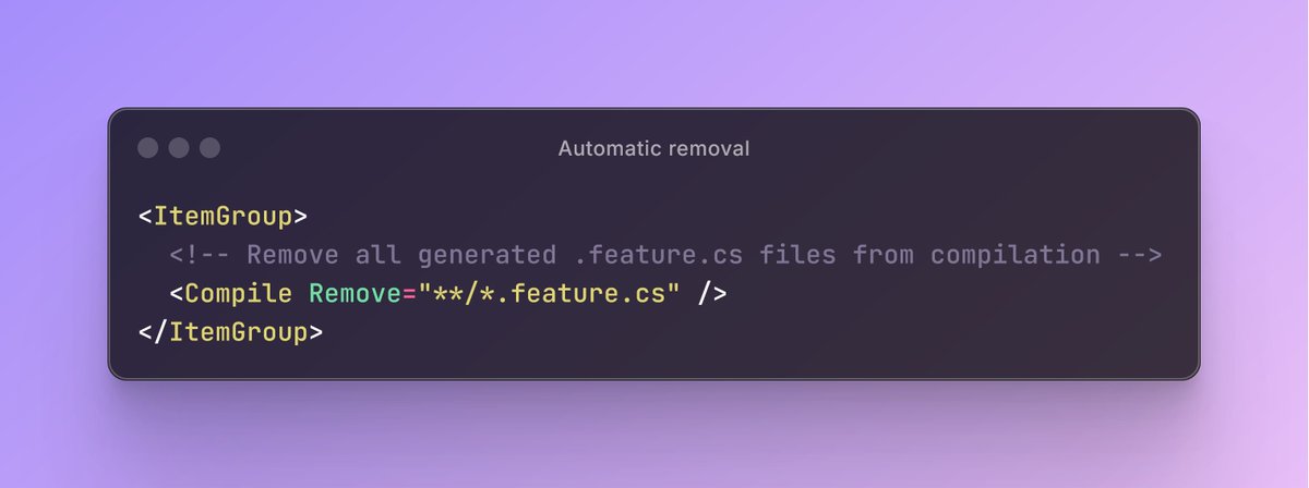 sebastian_sdet's tweet image. I see that by default, when you add Reqnroll/Specflow feature, inside the project file new record is created.
Have you tried to change it to exclude all?

#csharp #reqnroll #specflow #sdet