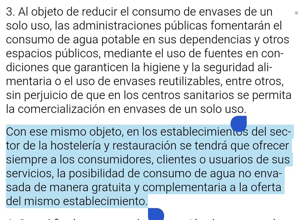 1/ Es obligatorio que te sirvan agua del grifo de manera gratuita en cualquier cafetería, bar o restaurante. No pueden decirte "sólo tenemos botellas", tienen que existir ambas opciones.

Se regula en el art 18.3 de la Ley 7/2022, de 8 de abril, de residuos y suelos contaminados.