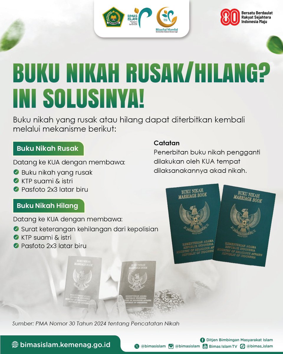 BimasIslam's tweet photo. Buku nikah kamu rusak atau hilang? Jangan panik! Kamu bisa urus secara langsung di KUA, dengan syarat dan prosedur yang tertera di flyer, ya!
Masih bingung atau ada pertanyaan? Tulis aja di kolom komentar! #Minbi siap bantu carikan solusinya! 😊
#kemenag #bimasislam #nikah https://t.co/gO8hUo4NG0