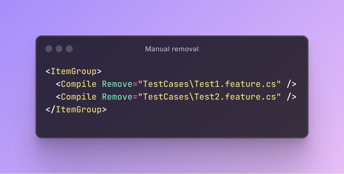 sebastian_sdet's tweet image. I see that by default, when you add Reqnroll/Specflow feature, inside the project file new record is created.
Have you tried to change it to exclude all?

#csharp #reqnroll #specflow #sdet