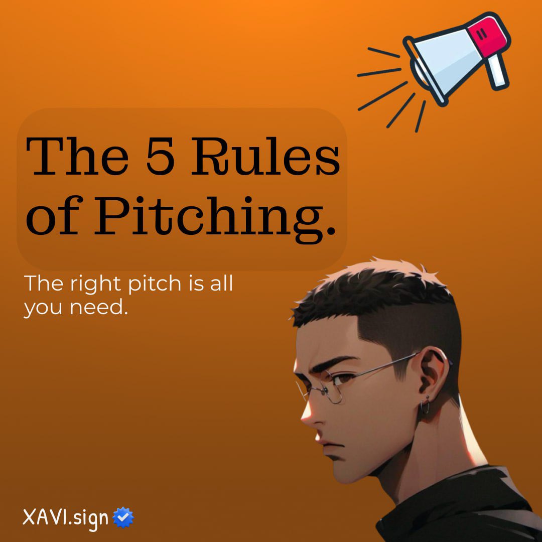 WEB3XAVI's tweet image. 𝐓𝐡𝐞 𝐚𝐫𝐭 𝐨𝐟 𝐩𝐢𝐭𝐜𝐡𝐢𝐧𝐠 𝐢𝐧 𝐖𝐞𝐛𝟑!!🧵

I was wasting a lot of time and energy as a jobber because I didn’t know the right way to pitch my self properly. 

I am making this short thread on what I call the 5 Rules of Pitching so you don’t waste your time like I did.