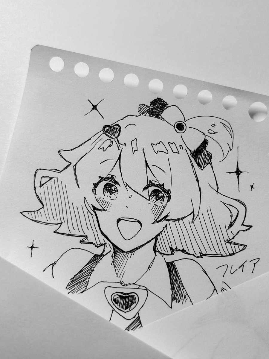 仕事場にて『どんなアニメが好きなの？』
っていう話で大盛り上がりしたので
お得意の落書きで宣伝しました…ー

フレイアちゃん！！！！！🍎❤️

（完全うろ覚えで描いたので違う箇所
　あったらΔ推しの方ごめんなさい。）