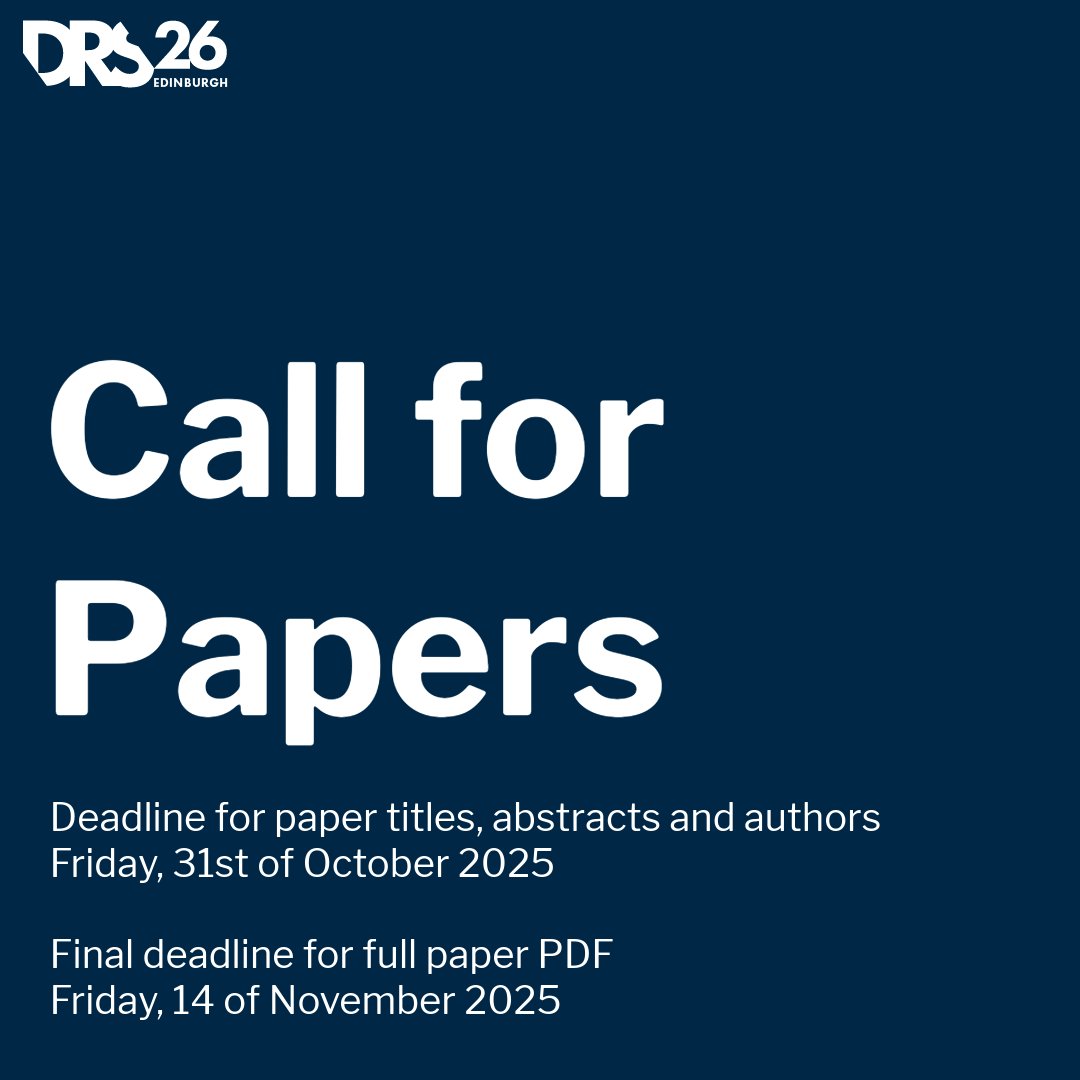 In case you missed it, the Call for Papers for DRS2026 is now open. Visit drs2026.thedrs.org for more details.