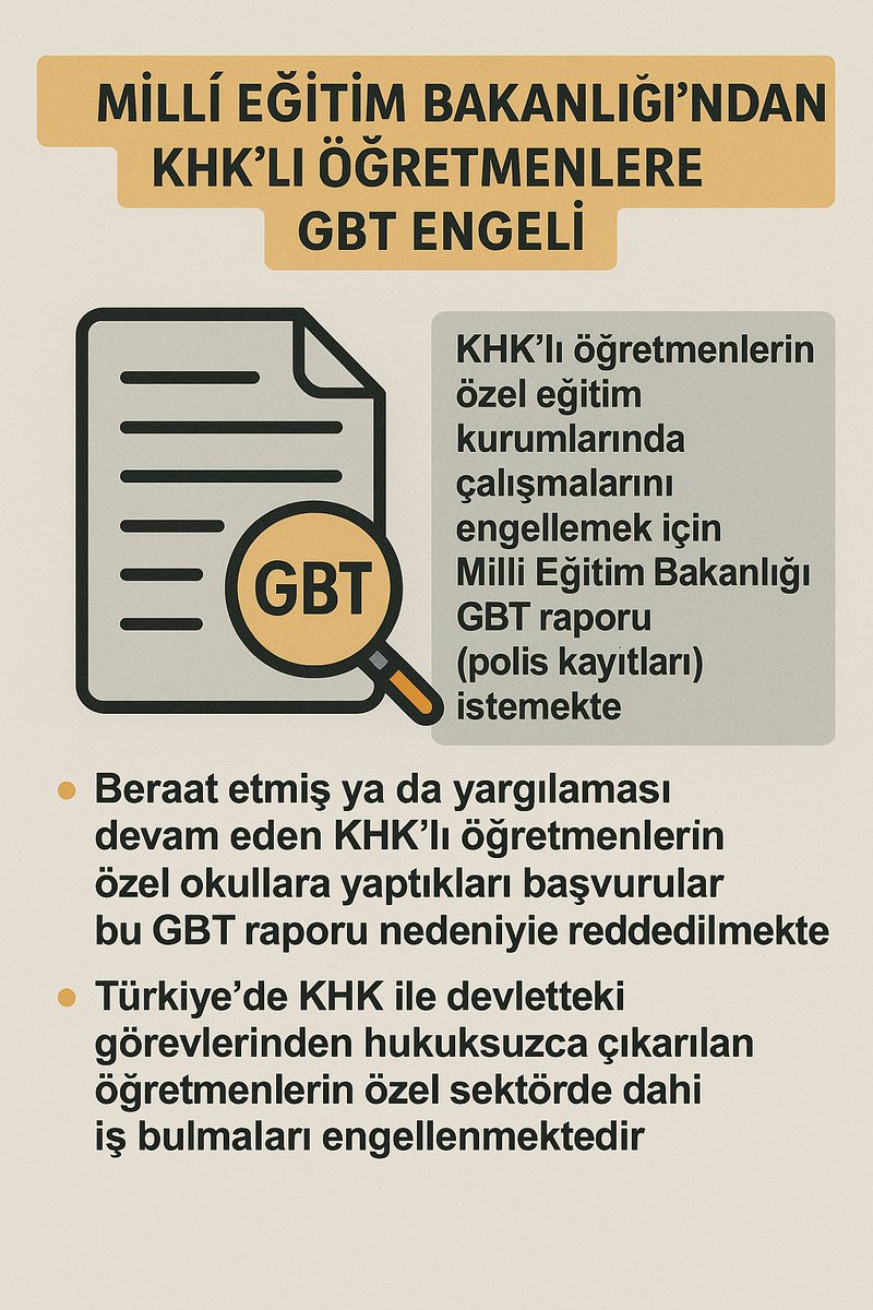 Tabi ki asli talebimiz tekrar MEB kadrolarında çalışmak.Ancak yaşamımızı devam ettirmek için özel okul ve dershanelerde bile çalışmamıza izin vermiyorsunuz.Bu resmen düşman hukuku.
#KHKZulmüneSon