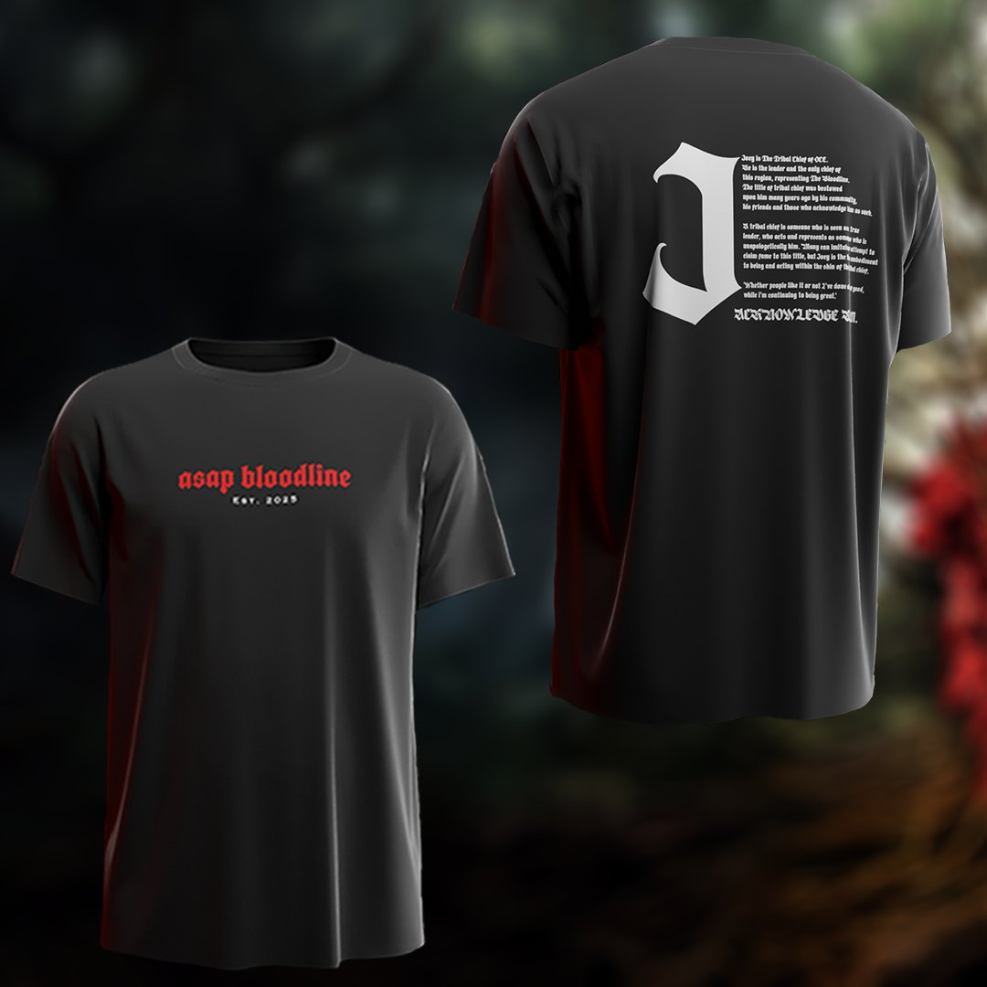 asapjoeyx's tweet image. 🩸asapjoey 2025 merch reveal 🩸

very proud to show you guys the final designs of my merch! the individual themes of  'the tribal chief of OCE', 'bloodline origins' and 'classic logo' i wanted moreso as streetwear versus what standard streamer merch is. all merch output will be…