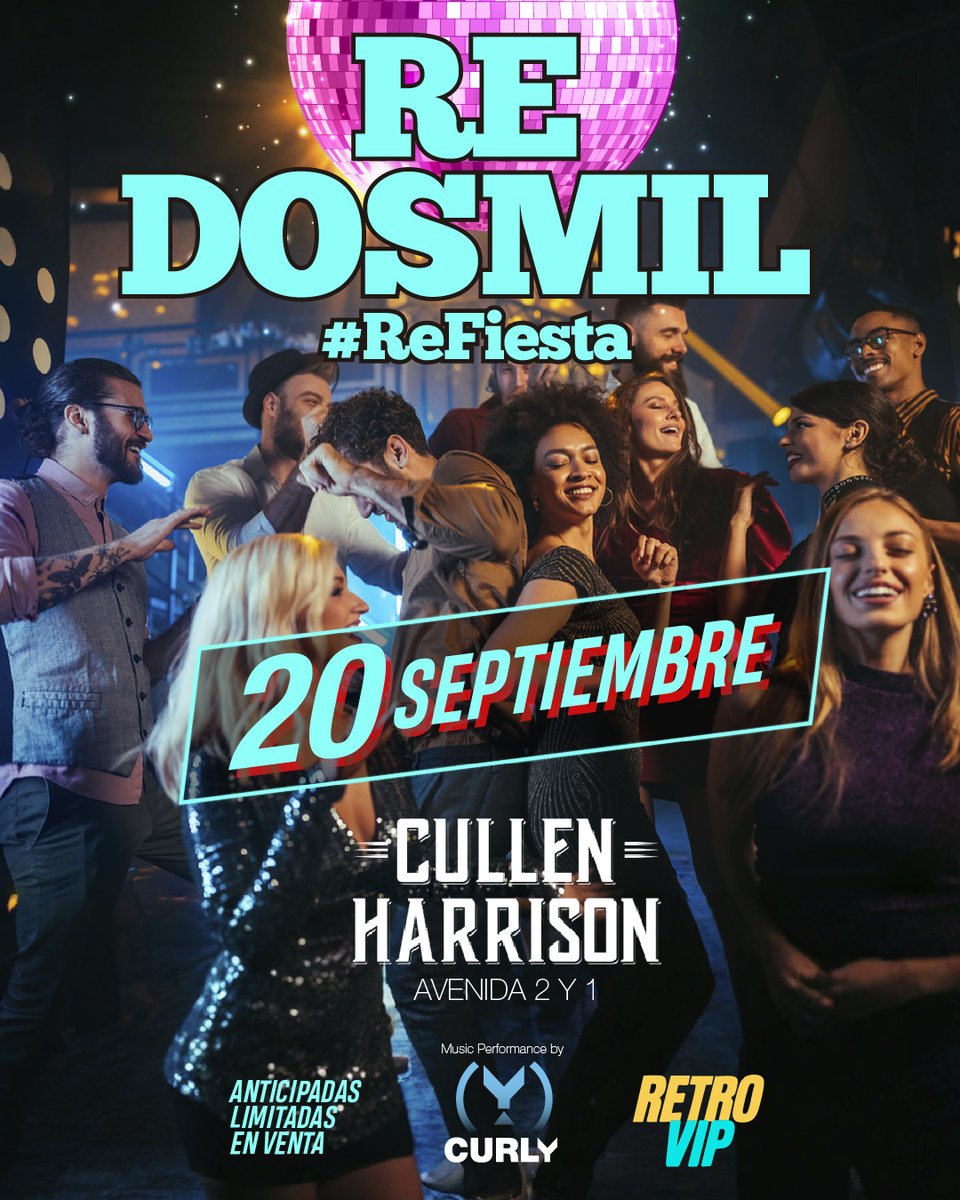 ¡ATENCIÓN GENERACIÓN DOSMILERA!* 🎉  
Se viene el VOLUMEN 2 de la fiesta que revivió toda una época:  
La #Re2000
📍 Sábado 20 de septiembre - Cullen Harrison - Sáenz Peña
Musicaliza DJ Curly  
🎊 Junto a los chicos de La Retro VIP, te traemos otra noche de himnos 2000-2020