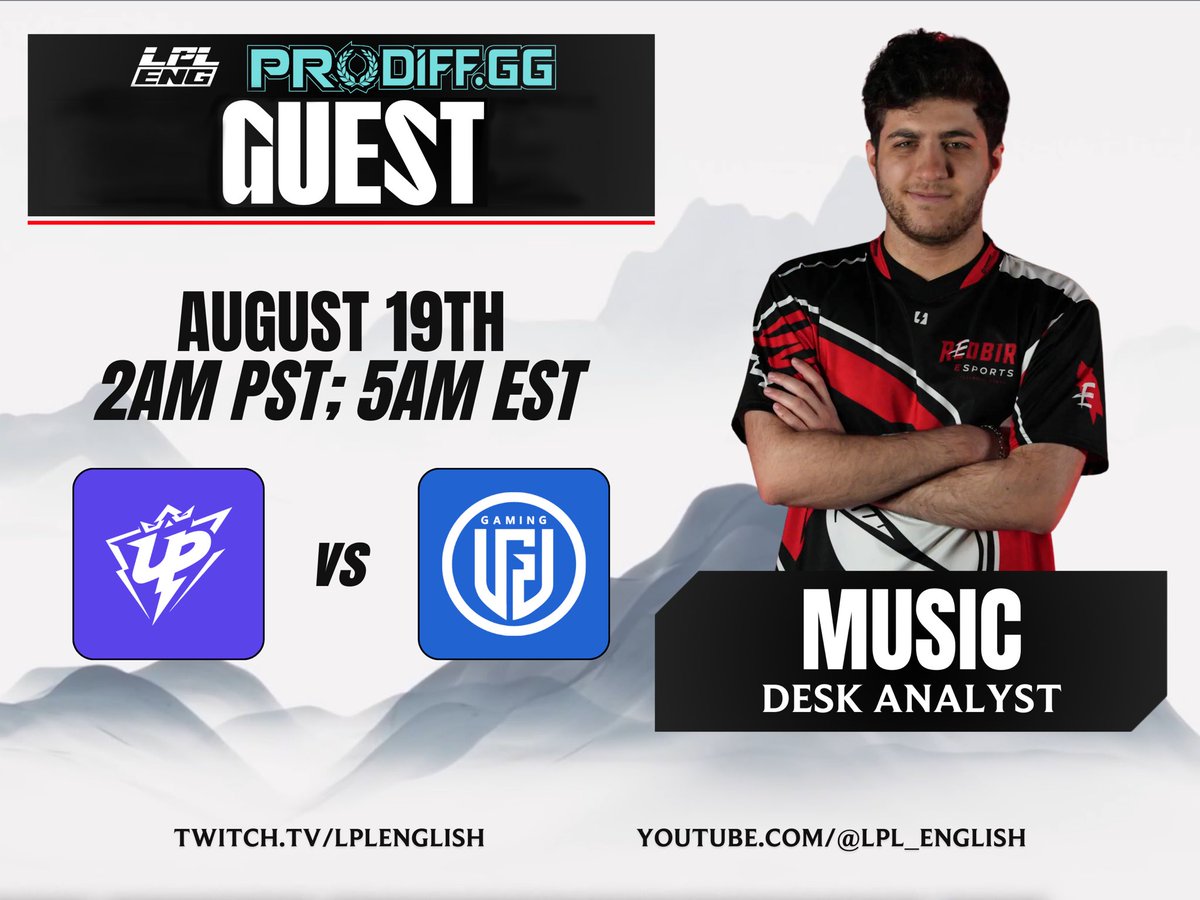 LPL English (@lpl_english) on Twitter photo Our guest <a href="/MusicJGL/">Music</a> joins us on the analyst desk for <a href="/UltraPrime020/">Ultra Prime</a> vs <a href="/LGDgaming/">LGD Gaming</a>!
A big thanks to Music and <a href="/prodiffgg/">ProDiff</a> for making this possible 🎉🎉 Our guest <a href="/MusicJGL/">Music</a> joins us on the analyst desk for <a href="/UltraPrime020/">Ultra Prime</a> vs <a href="/LGDgaming/">LGD Gaming</a>!
A big thanks to Music and <a href="/prodiffgg/">ProDiff</a> for making this possible 🎉🎉